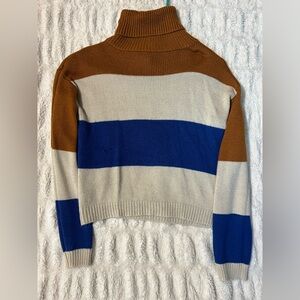 Polly & Esther Blue and Brown Striped Turtleneck Sweater